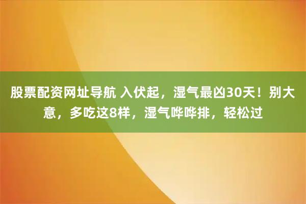 股票配资网址导航 入伏起，湿气最凶30天！别大意，多吃这8样，湿气哗哗排，轻松过